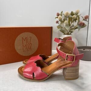 Miz Mooz Reena Leather Chunky Heeled Sandals Pink Women's 38/7.5 Tried On